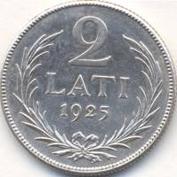(1925) Монета Латвия 1925 год 2 лата   Серебро Ag 835  XF
